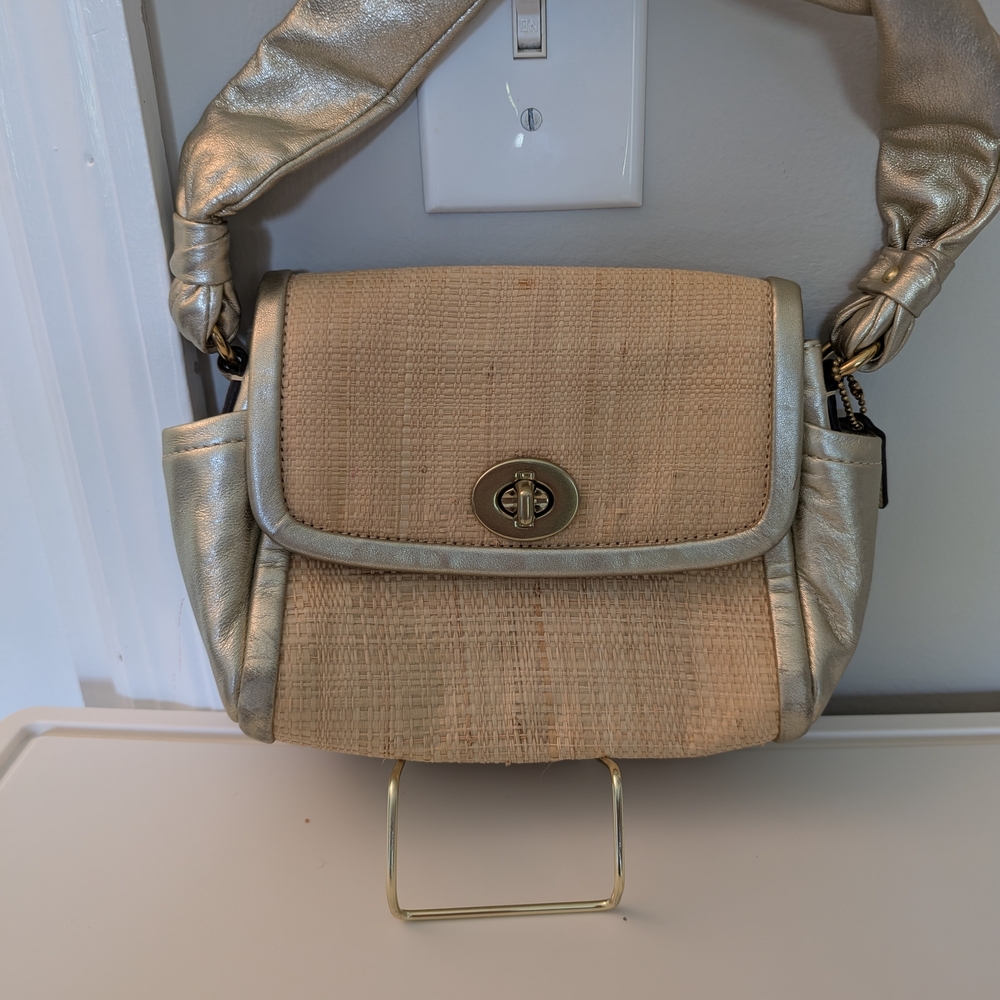 Vintage Coach Straw and Gold Mini Bag